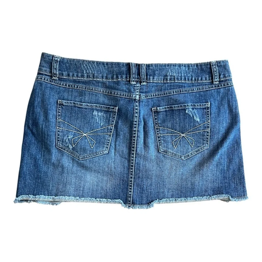ELLE Distress Denim Mini Skirt Size 12 gold sequins patch
